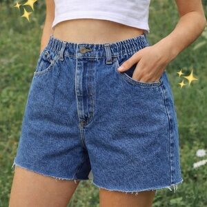 Vintage Lee Denim Shorts Size 12 Petite USA High Rise Elastic Waist